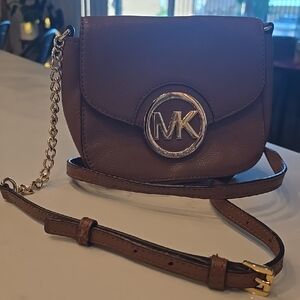 Michael Kors Dark Brown Crossbody Bag with Gold Chain
